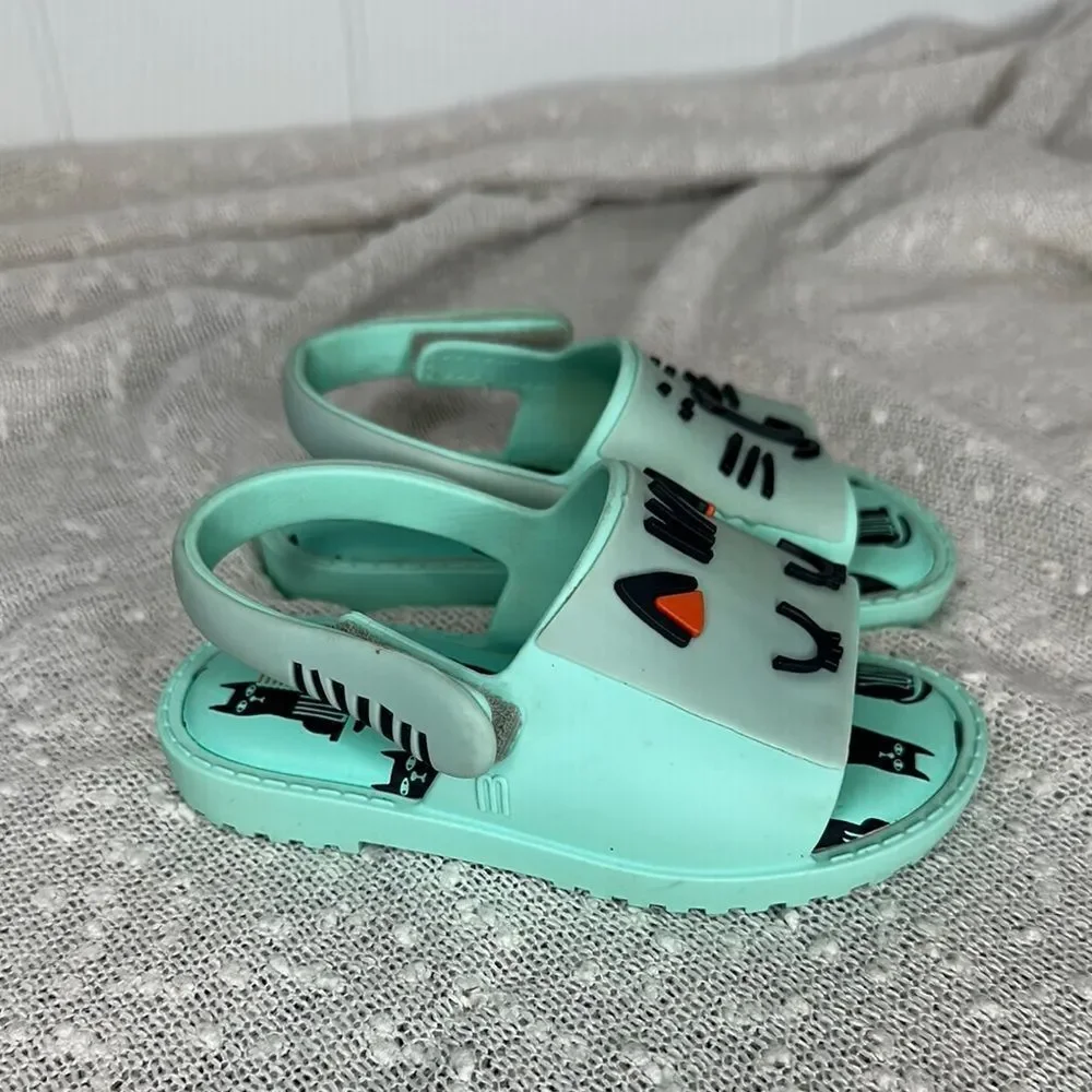 MINI MELISSA Mia + Fabula Mint Green Cat Kitten Sandals Shoes Toddler Girl's  7